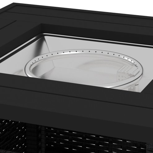 Outsunny Outdoor Rattan Gas Fire Pit Table, 50,000 BTU Square Garden Table with Fire Pit, Rain Cover, Wind Guard, Pulse-Ignition and Volcanic Rock, 72.5 x 72.5 x 67.5 cm, Black