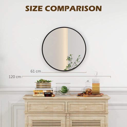 HOMCOM Circle Wall Mirror, 61 cm Round Bathroom Mirror for Living Room, Bedroom, Hallway, Black