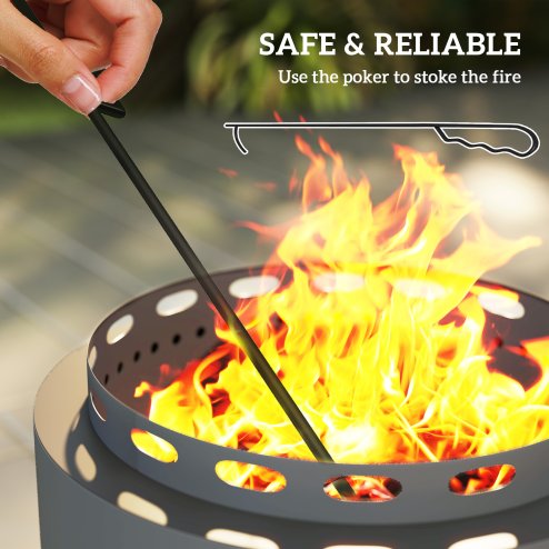 Outsunny Smokeless Fire Pit, 48.5cm Portable Wood Burning Firepit with Poker for Garden Camping Bonfire Party, Metal, Dark Grey
