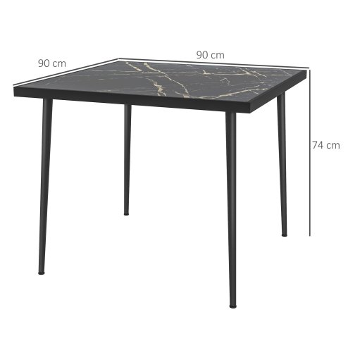 Outsunny Outdoor Dining Table for 4, Square Garden Table with Marble Effect Tempered Glass Top and Steel Frame for Balcony, Patio, 90cm x 90cm, Black