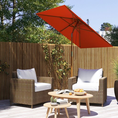 Outsunny 2m x 1.5m Garden Parasol Umbrella with Tilting Sunshade Canopy, Outdoor Market Table Umbrella with Wood and Bamboo Frame, Orange