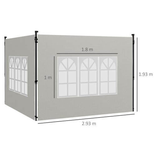 Outsunny Gazebo Side Panels with Window for 3x3(m) or 3x6m Gazebo Canopy, 2 Pack Sides Replacement, White