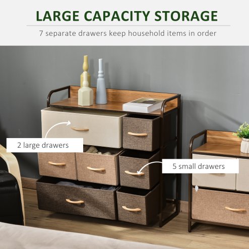 HOMCOM Chest of Drawers with 7 Foldable Drawers, 3-Tier Fabric Bedroom Dresser, Clothes Storage Unit for Bedroom, Living Room