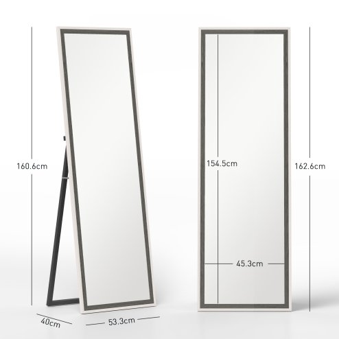 HOMCOM Full Length Mirror, 163 x 53 cm Full Body Mirror with Frame, Free Standing, Hanging or Leaning Against Wall for Bedroom, Living Room, Grey Wood Effect