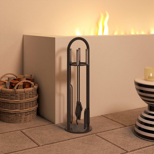 Outsunny 5 Pieces Fireplace Tools Set, Metal Fireplace Accessories Fireside Companion Set with Broom, Shovel, Poker and Bucket, Silver