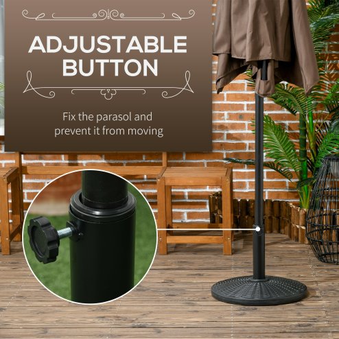 Outsunny 11.5 kg Round Cement Parasol Base, Umbrella Stand Holder with Rattan Style Pattern for 38, 48 mm Poles for Outdoor, Garden, Black