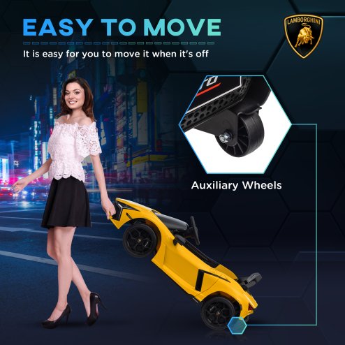 AIYAPLAY Lamborghini Revuelto Licensed Electric Car for Kids with Butterfly Doors, 12V Kids Electric Ride On with Suspension, Remote Control, LED Lights, Horn, USB, MP3 for 3-5 Years, Yellow