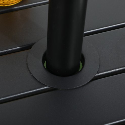 Outsunny Garden Side Table, 51x51cm Square Patio Coffee Table with Umbrella Hole, End Table with Steel Frame for Balcony, Black