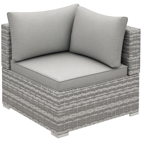 Outsunny Outdoor PE Rattan Corner Sofa, Garden Wicker Furniture Single Sofa Chair w/ Cushions, Light Grey