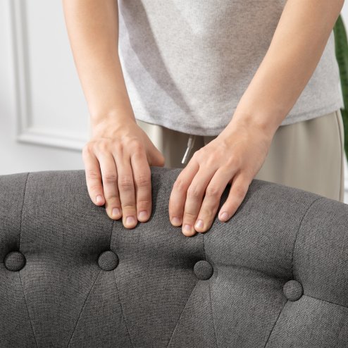 HOMCOM Tub Chair, Armless Single Sofa, Modern Button Tufted Armchair, Upholstered Linen Fabric Longue Accent Chair for Living Room, Bedroom, Charcoal Grey