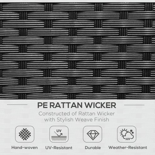 Outsunny 2 Seater Rattan Sofa with Cushions, Wicker Garden Loveseat with Armrests, Outdoor Garden Sofa Couch with Metal Frame for Patio, Black