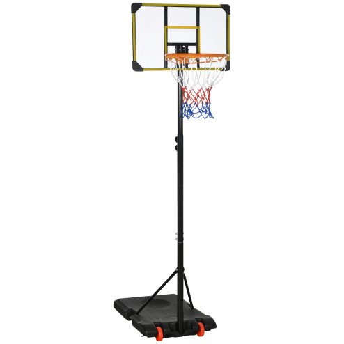 SPORTNOW Height Adjustable, Basketball Hoop and Stand with Firm Backboard and Weighted Base, Portable on Wheels, 1.8-2.1m, Yellow