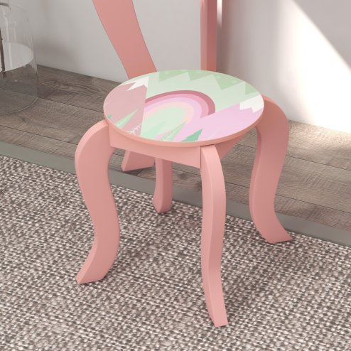 ZONEKIZ Kids Dressing Table, Girls Vanity Table Cute Animal Design with Mirror, Stool, Desk, Drawer for Kids Room, Bedroom, Nursery, 3-6 Years Old, Pink