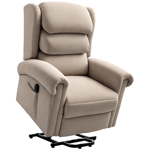 HOMCOM Power Lift Recliner Chair for Elderly, Velvet Electric Riser and Recliner Armchair for Living Room with Remote Control, 2 Side Pockets, Thick Padded Back, Khaki