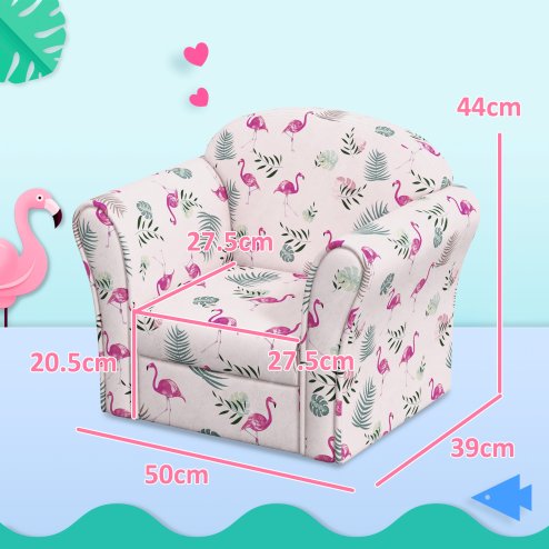 AIYAPLAY Kids Sofa Chair, Toddler Armchair with Flamingo Design, Wooden Frame, Upholstered Toddler Chair for Bedroom, Playroom, Kids Room - Pink