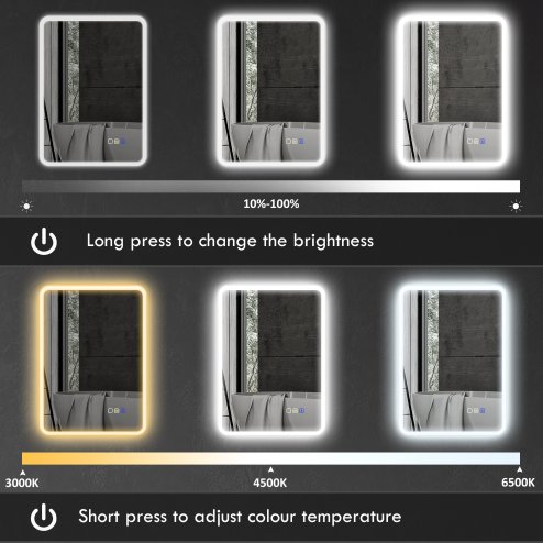 HOMCOM  Backlit Illuminated Bathroom Mirror with LED Lights and Bluetooth, Wall Mounted Vanity Mirror with 3 Colours Dimmable, Anti-Fog, Memory Function, Touch Switch, IP44