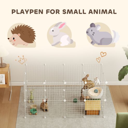 PawHut DIY Pet Playpen Metal Wire Fence Indoor Outdoor Rabbit Small Animals Cage 36 Panel Enclosure, White