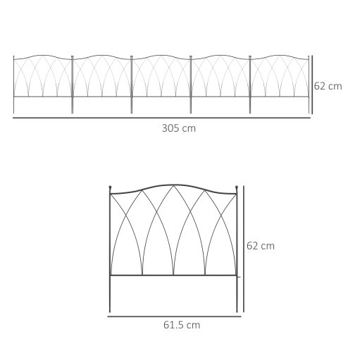 Outsunny Decoration Garden Fence, 5PCs Outdoor Picket Fence Panels, Rustproof Metal Wire Landscape Flower Bed Border Edging Animal Barrier, Black