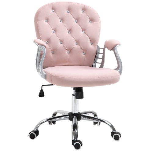Vinsetto Office Chair, Swivel Desk Chair, Velvet Vanity Chair with Adjustable Height and Rolling Wheels for Home Work Study, Pink