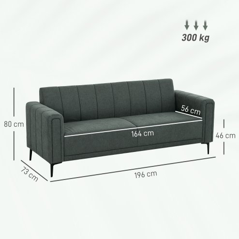 HOMCOM 3 Seater Sofa, Modern Fabric Sofa Couch, Channel Tufted Upholstered Sofa Settee for Living Room, Guest Room, Bedroom, Home Office, Charcoal Grey