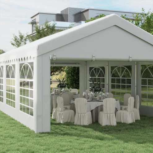 Outsunny 6m x 4m Marquee Party Tent, Heavy Duty Wedding Canopy with Sidewalls, Doors, Windows, Galvanised Garden Gazebo for Parties Events, White