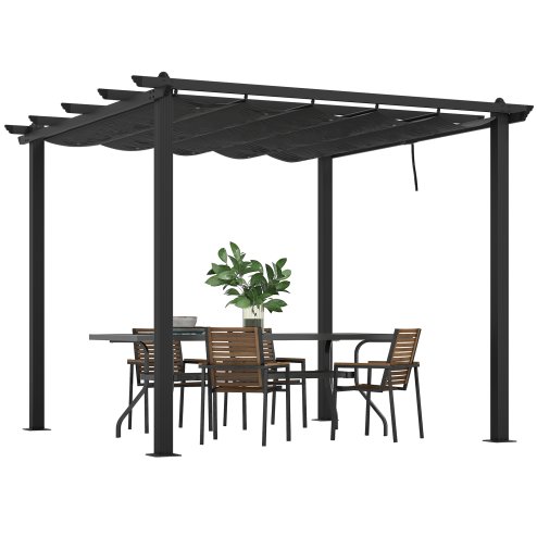 Outsunny 3 x 3(m) Pergola with Retractable Roof, Aluminium Frame Garden Gazebo Canopy Outdoor Sun Shade Shelter for Grill, Patio, Deck, Dark Grey