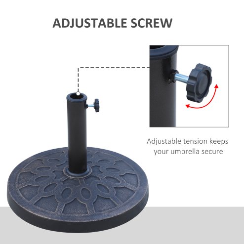 Outsunny 13kg Garden Parasol Base, Round Resin Umbrella Stand Holder, Heavy Duty Parasol Stand for 38mm or 48mm Outdoor Umbrella Poles, Bronze Tone