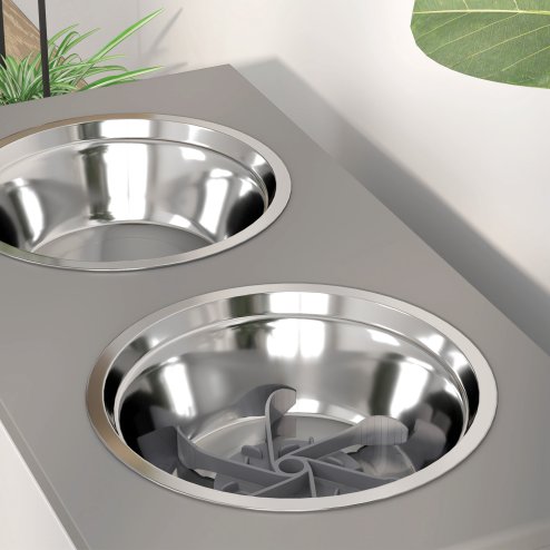 PawHut Raised Dog Bowls with Stand, 3 Height Adjustable Dog Feeding Storage Station with Slow Feeder Mat, 2 x 2000mL Stainless Steel Bowls for Medium to Extra Large Dogs - Grey