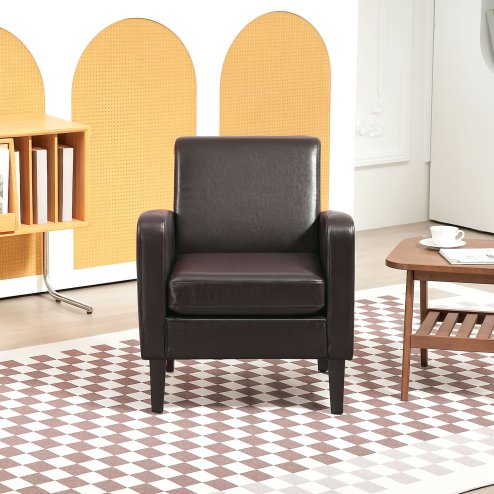 HOMCOM Modern Wingback Living Room Chair, Upholstered PU Leather Accent Armchair,  Single Sofa Chair with Lounge Seat and Wood Legs for Bedroom/Office/Reading Spaces, Brown