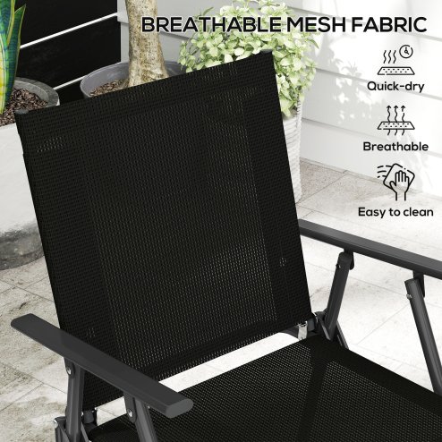 Outsunny Outdoor?4 Pieces Patio Furniture Set with Breathable Mesh Fabric?Seat & Backrest,?Garden Set with Two Foldable Armchairs, a Loveseat &?Glass?Top?Table, Black