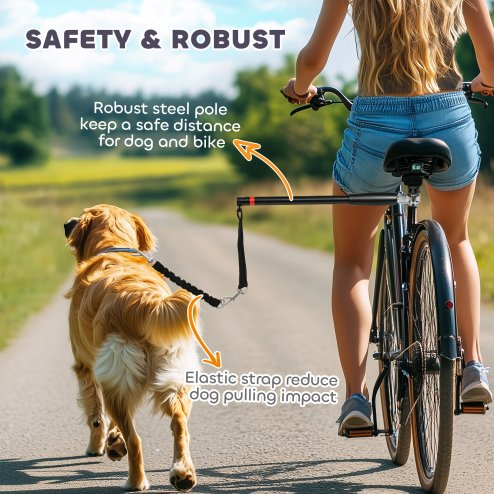 PawHut Dog Lead for Bicycle, Dog Bicycle Exerciser Leash Easy Installation Removable, Hands Free Dog Bike Leash for Cycling, Training, Jogging, Black