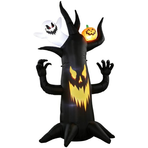 Outsunny 8 FT Halloween Inflatable Spooky Tree, Scary Halloween Decoration, Inflatable Giant Dead Tree Blow Up Decoration with Ghost and Pumpkin, Built-in LED Lights for Garden Indoor Outdoor Decor