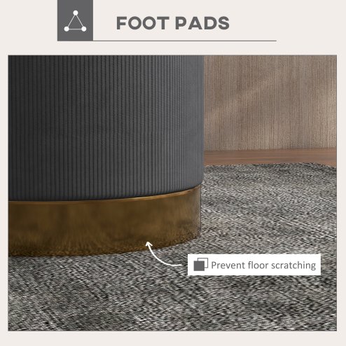 HOMCOM Modern Round Footstool, Corduroy Fabric Upholstered Foot Stool with Padded Seat for Living Room, Entryway