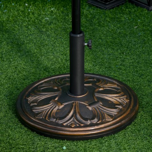 Outsunny 13kg Garden Parasol Base, Round HDPE Concrete Patio Umbrella Stand for 35mm / 38mm / 48mm Pole, Outdoor Sun Shade Parasol Weight Holder, Bronze Tone