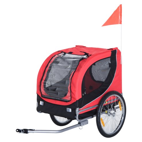 PawHut Steel Dog Bike Trailer Pet Cart Carrier for Bicycle Kit Water Resistant with Hitch Coupler Travel Red and Black