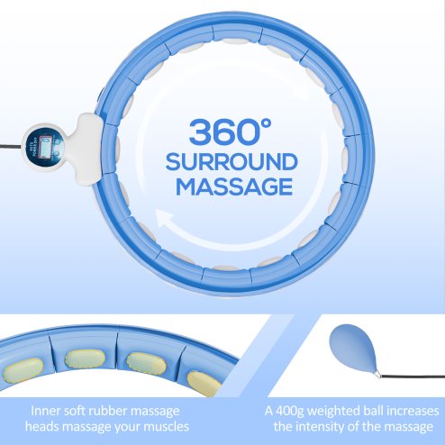 SPORTNOW Smart Weighted Hula Hoop for Adults, Hula Ring with 16 Detachable Knots, 360?? Auto-Rotating Ball and Digital Counter, Massage Hula Circle For Weight Loss, Light Blue