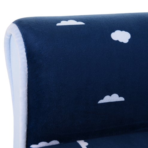 HOMCOM Children's Armchair Flannel Kids Sofa Tub Chair Cartoon Rocket Pattern Wooden Frame Bedroom Playroom Seater Blue