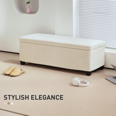 HOMCOM Storage Ottoman Bench, Corduroy Footstool with Removable Lid and Legs, 112cm Storage Chest Box for Living Room, Bedroom, Hallway