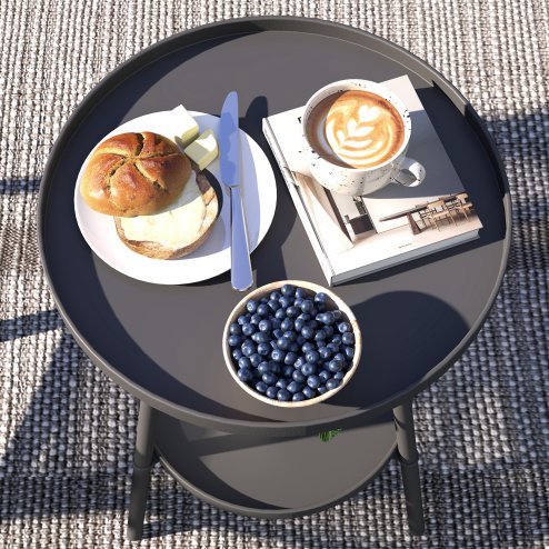 Outsunny Round Garden Table, 2-Tier Small Side Table, Metal Patio Table Coffee Table Dining Table for Porch Deck Balcony, Black