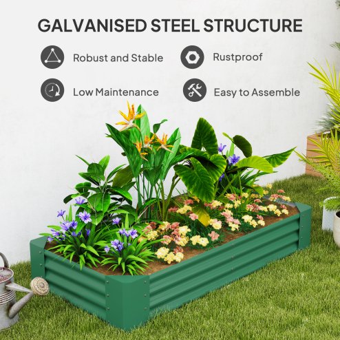 Outsunny Galvanised Raised Garden Bed, 180 x 90 x 30cm Raised Bed with Reinforcing Bars, Outdoor Raised Planter with Open Bottom for Vegetables, Flowers, Herbs, Green