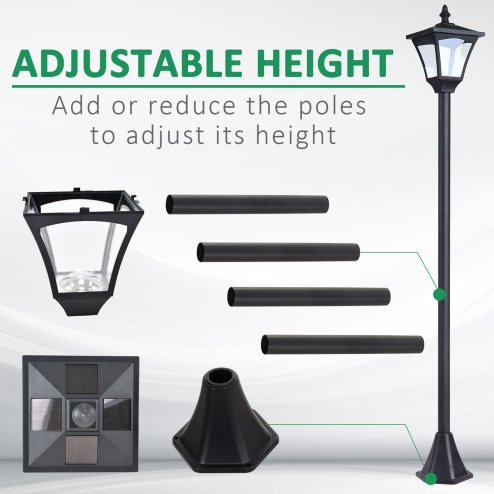 Outsunny Outdoor Garden Solar Post Lamp Photosensitive LED Lantern Bollard Pathway 1.2M Tall - Black
