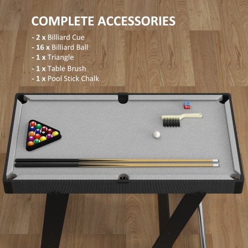 SPORTNOW Folding Pool Table Set, 104cm Mini Snooker Table with 2 Cues, 16 Balls, Chalk, Triangle, Brush, Portable Billiards Table for Youth and Adults, Grey