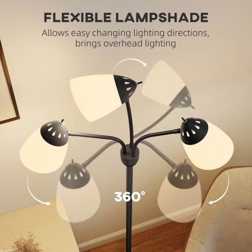 HOMCOM Arc Tree Floor Lamp with 3 Adjustable Rotating Lights and 3000K/4500K/6500K Colour Temperatures, Industrial Standing Lamp with Steel Frame for Bedroom Living Room, 155cm, Black