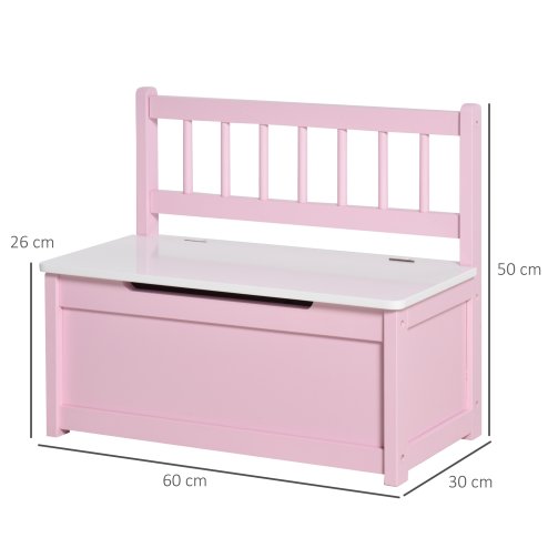 HOMCOM 2 In 1 Wooden Toy Box, Kids Seat Bench Storage Chest Cabinet Organiser w/ Safety Pneumatic Rod, 60 x 30 x 50cm - Pink