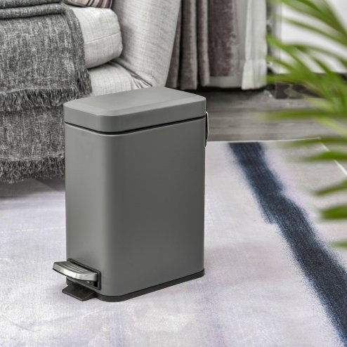 HOMCOM 5L Rectangular Compact Bin Steel Body Removable Bucket Quiet-Close Lid w/ Pedal Lid Rubbish Trash Can Home Office Bedroom Bathroom Living Room Garbage Tidy Clean 