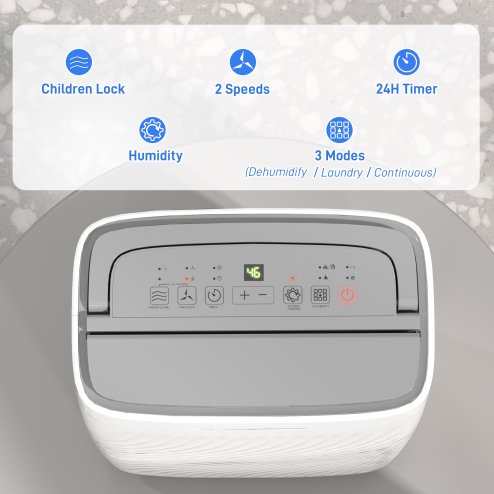 HOMCOM 16L/Day Dehumidifier for Home, Activated Carbon Air Filter, Portable Compressor Dehumidifier with 5.5L Water Tank, 24H Timer, Laundry Drying, Continuous Drainage, Humidity Light, White