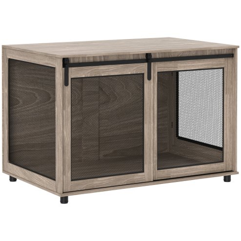 PawHut Dog Crate Furniture, Dog Cage End Table with Sliding Door, Pet Kennel for Extra Large Breeds, 118 x 75.5 x 82cm, Walnut Brown