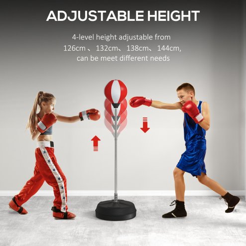 HOMCOM Punching Bag with Stand, Freestanding Boxing Set, Speed Bag with Speedball, 126-144cm Adjustable Height, Red