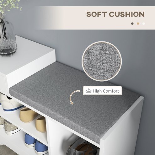 HOMCOM Shoe Storage Bench, Shoe Rack Bench with Seating Cushion, Drawer, 3 Open Compartments and Table Top for Entryway, Hallway