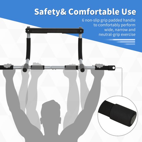 HOMCOM Pull-Up Bar for Doorway, Home Fitness Door Horizontal Push up Bar for Indoor Gym Upper Body Workout, Grey